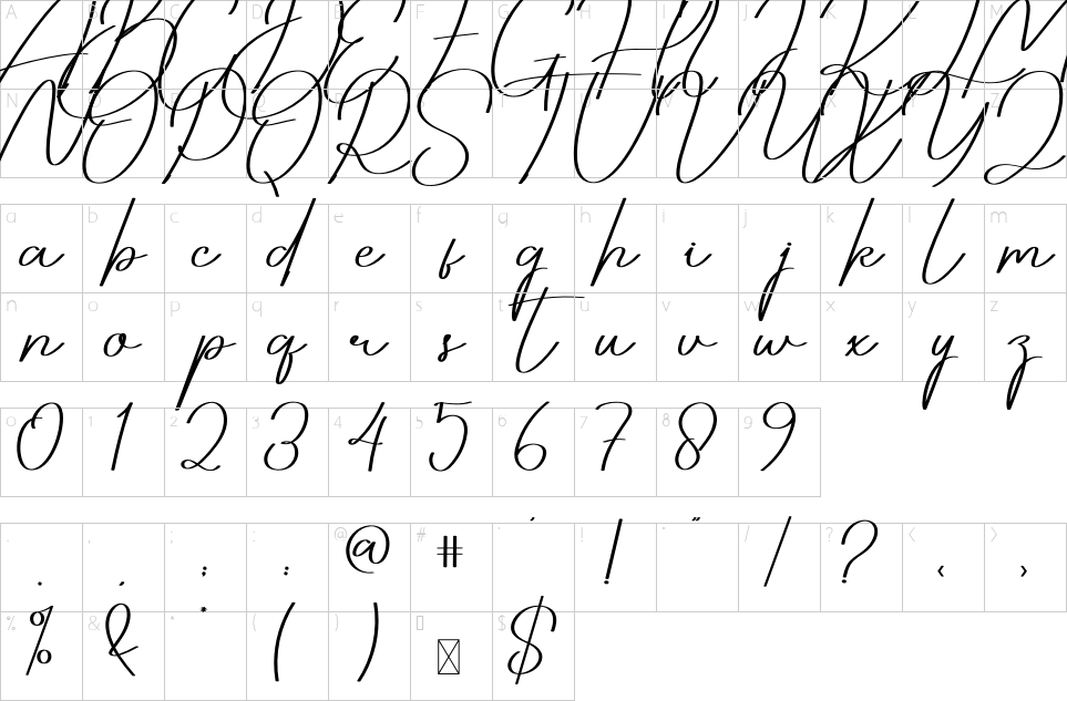 Character map of Neghtia Font