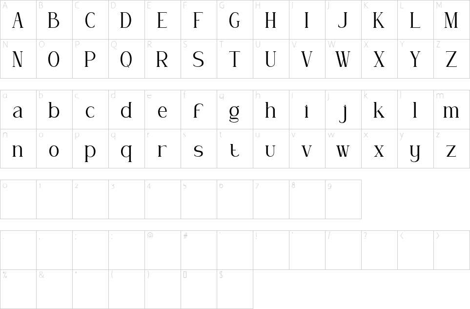Character map of Geogira Font