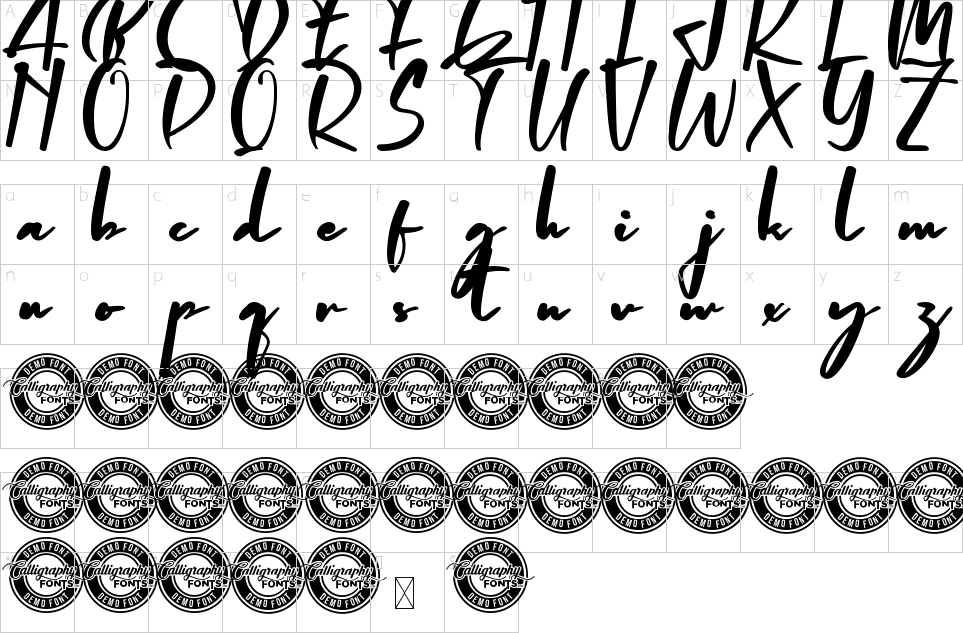 Character map of Authentic Genious Font