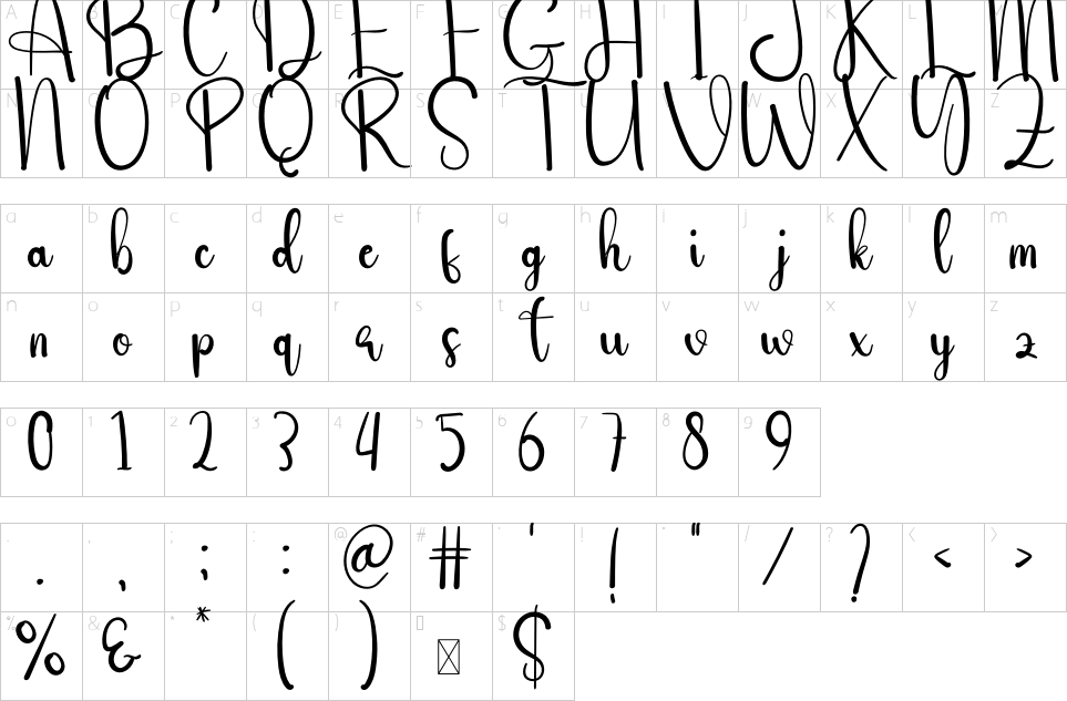 Character map of Mandala Signature Font