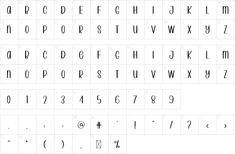 Character map of Handmade Valentine Font