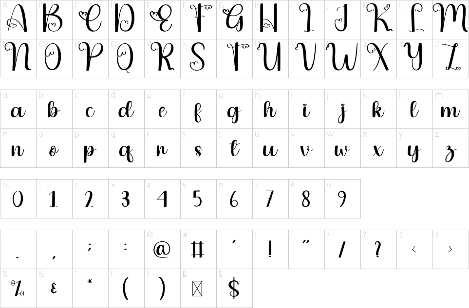 Character map of Baby Vintage Font