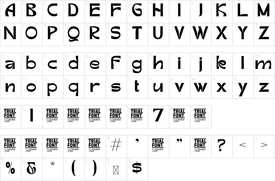 Character map of Gares Font