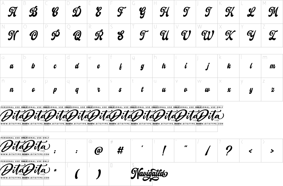 Character map of Navigated Font