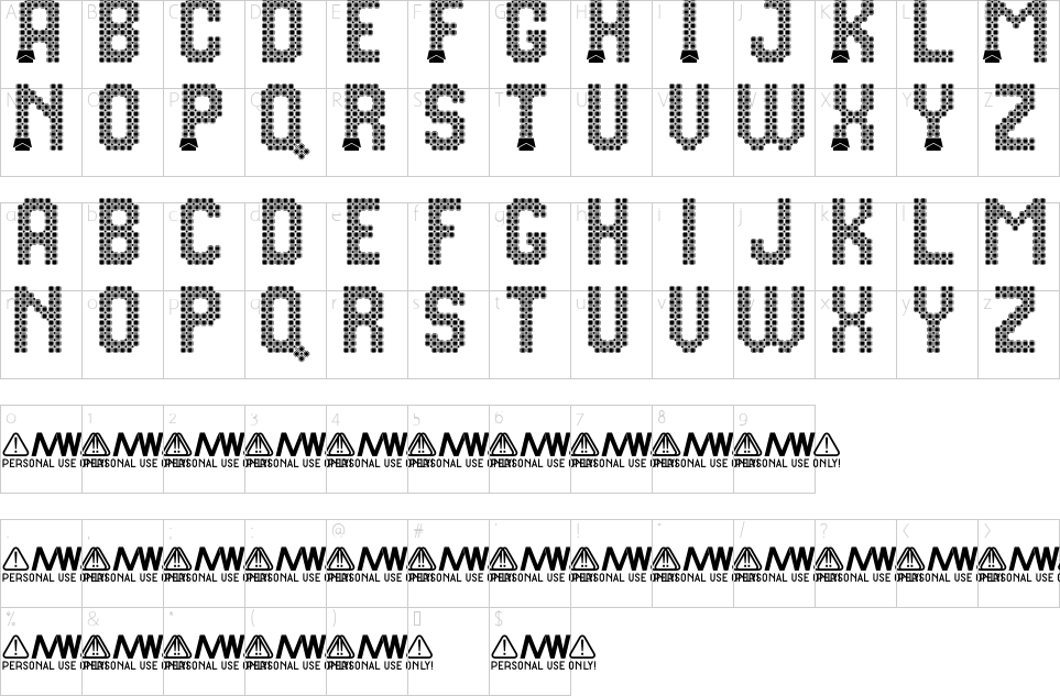 Character map of Pixel Chocolate Font