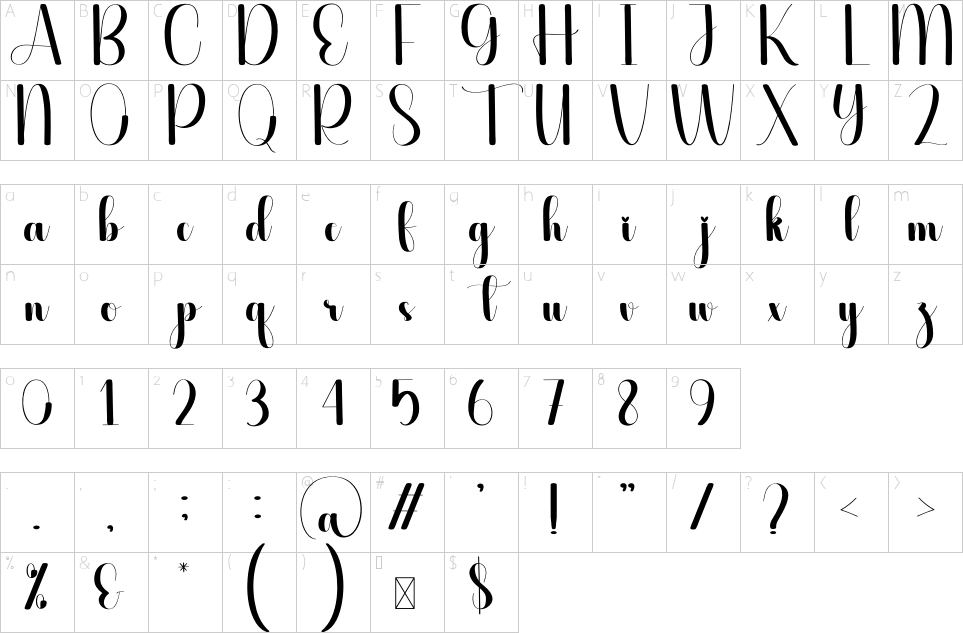 Character map of Canada Font
