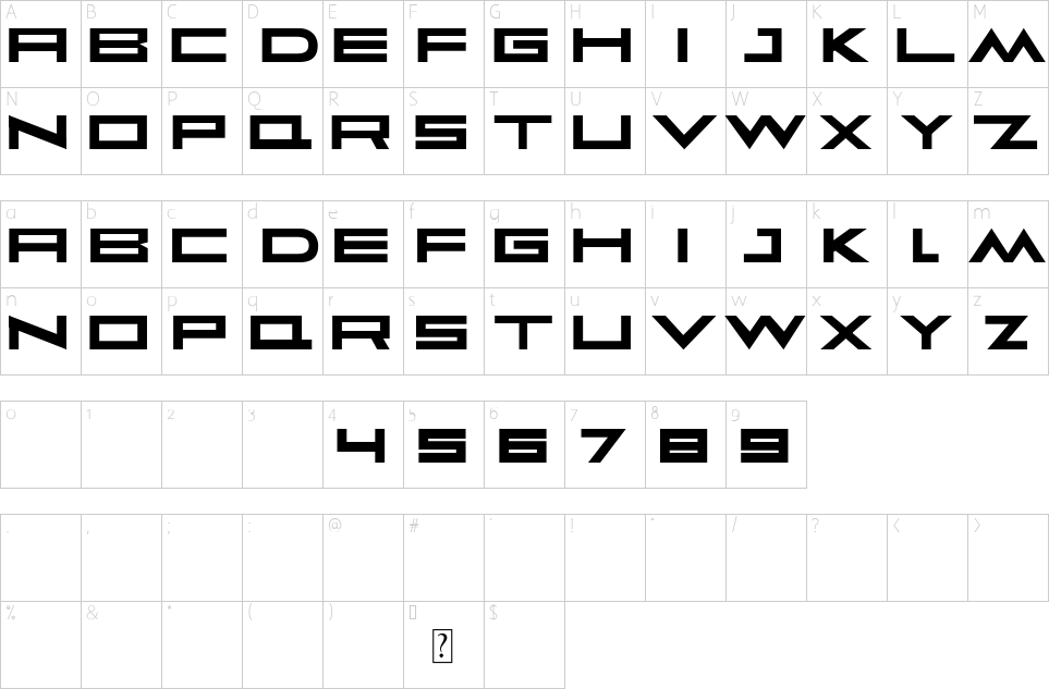 Character map of Faqro Extended Font