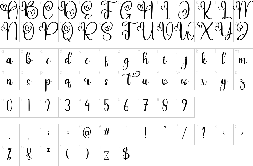 Character map of Ontime Font