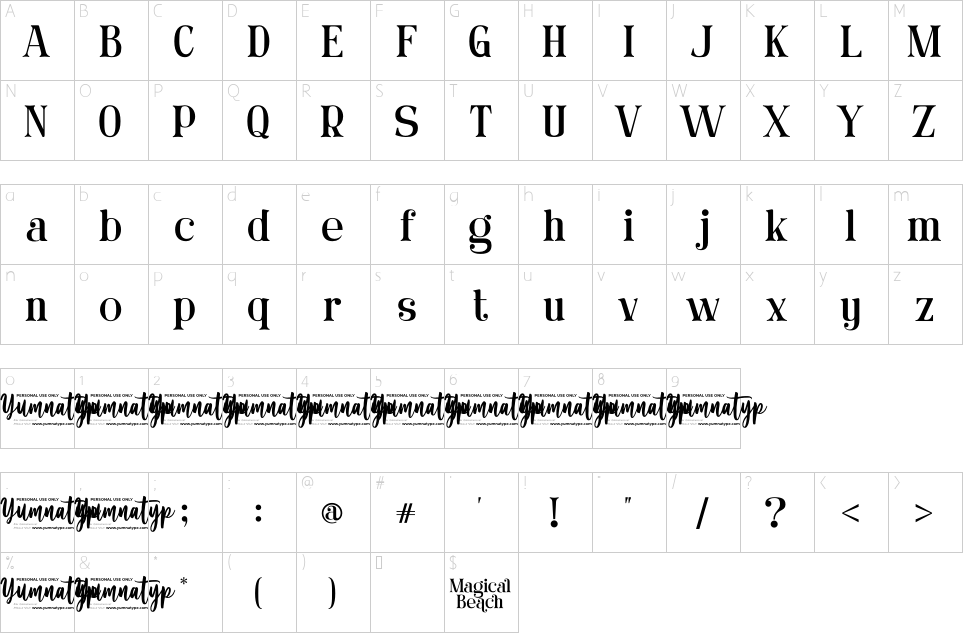 Character map of Magical Beach Font