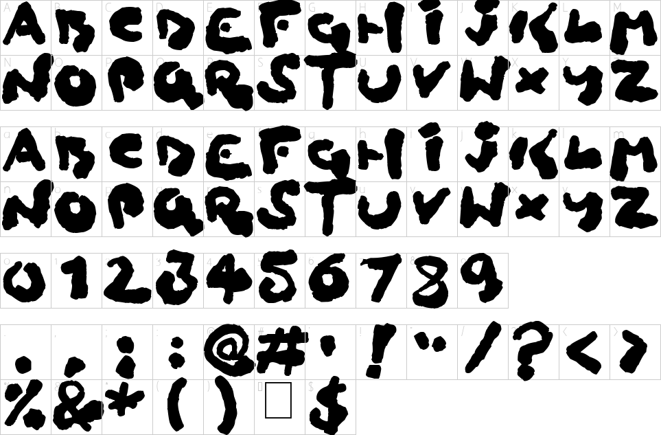 Character map of Childlike Blobs Font