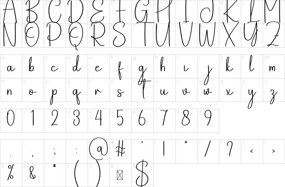 Character map of Younglist Font