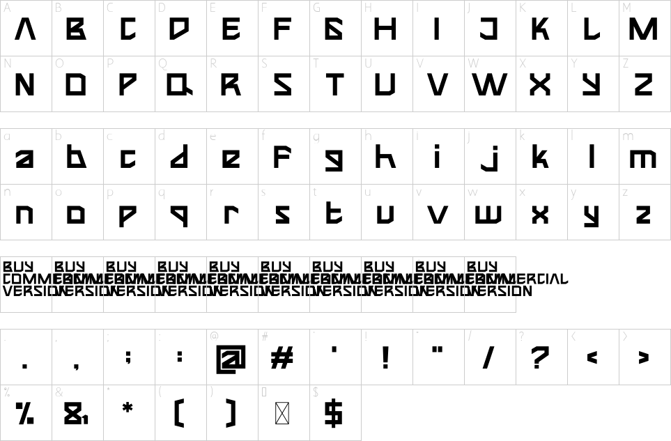 Character map of Teroxia Font