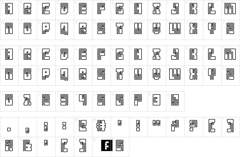 Character map of Klein Bottle Font