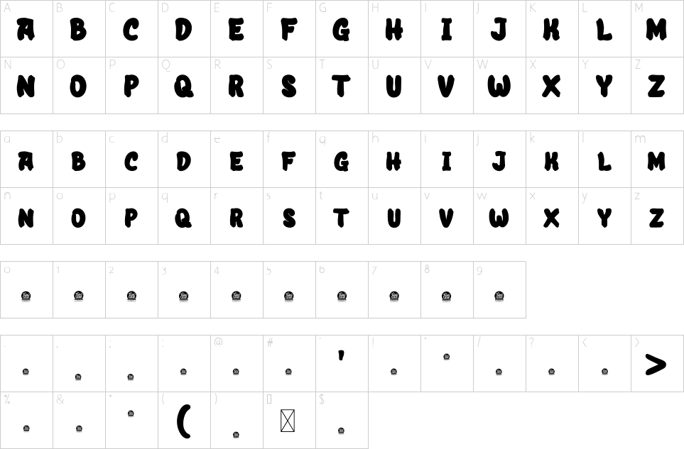 Character map of Angombe Font