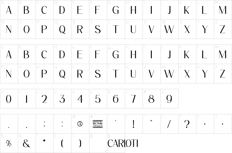 Character map of Carloti Font