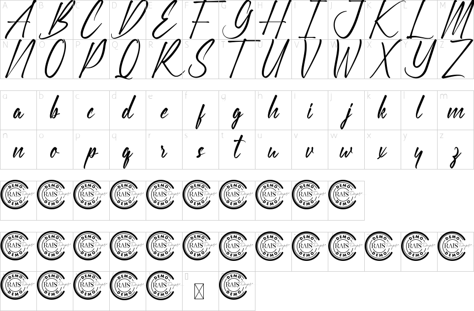 Character map of Reiley Font