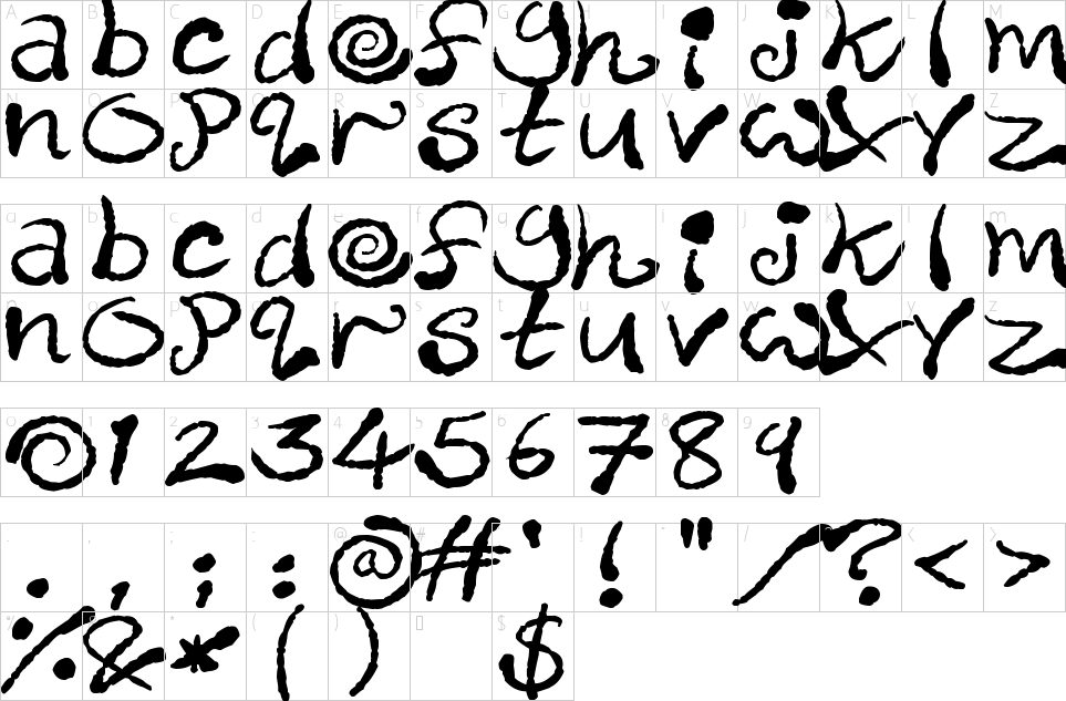 Character map of Inky Scrawls Font