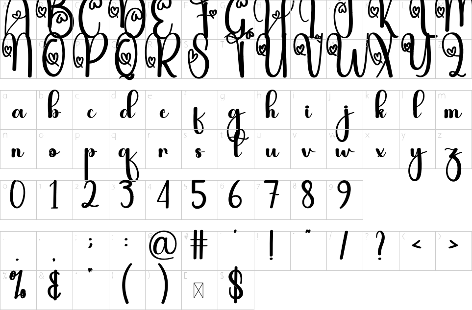 Character map of Samantha Font