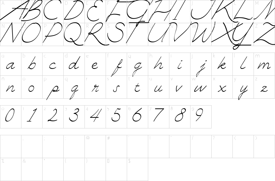 Character map of Zhafir Font