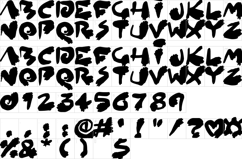 Character map of Inked Out Font