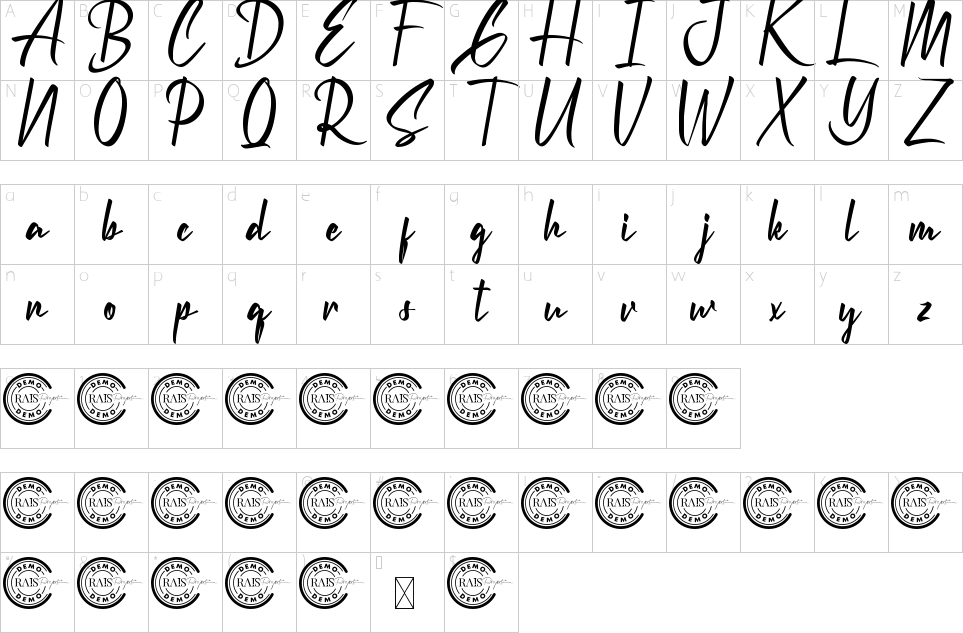Character map of Chesney Font