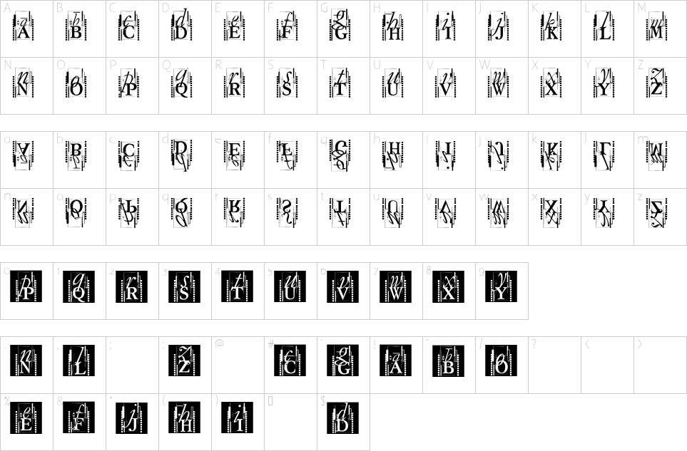 Character map of TypOasis Initials Font