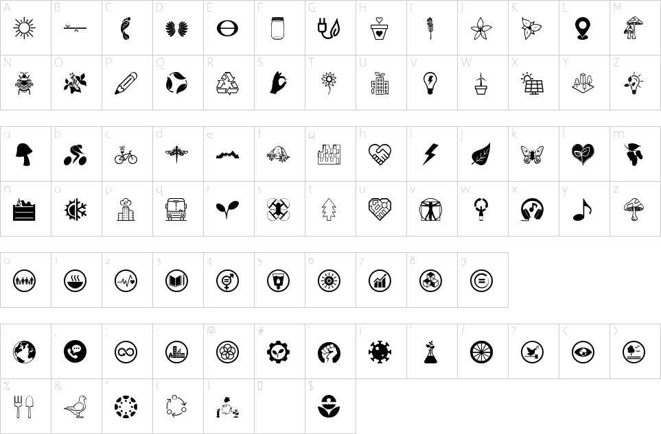 Character map of Urban Ecology Font