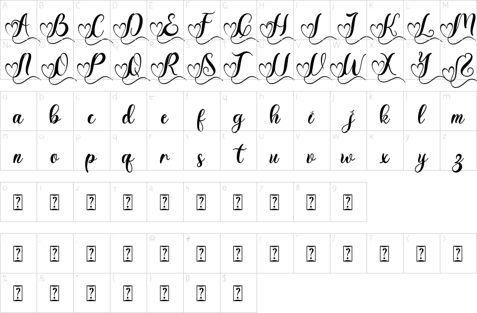 Character map of Beautiful Catherine Monogram Font