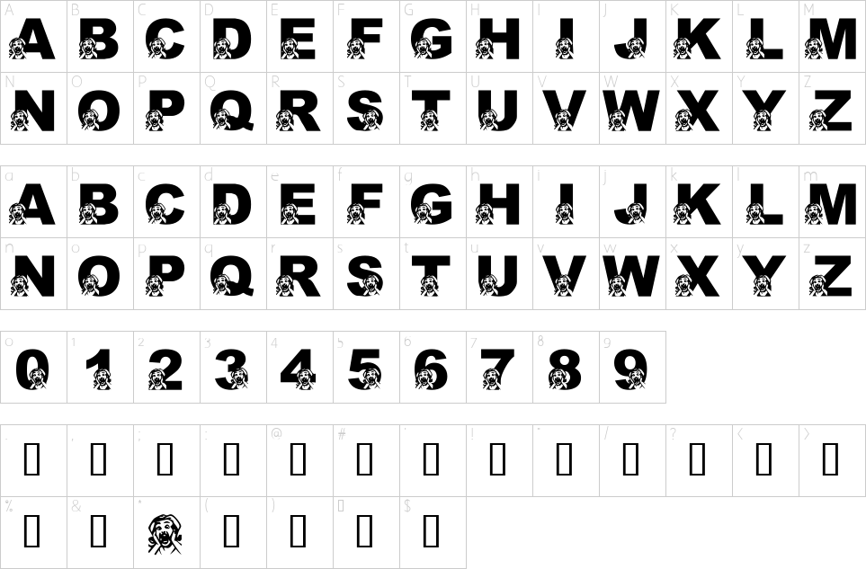 Character map of LMS Oh The Horror Of It All Font