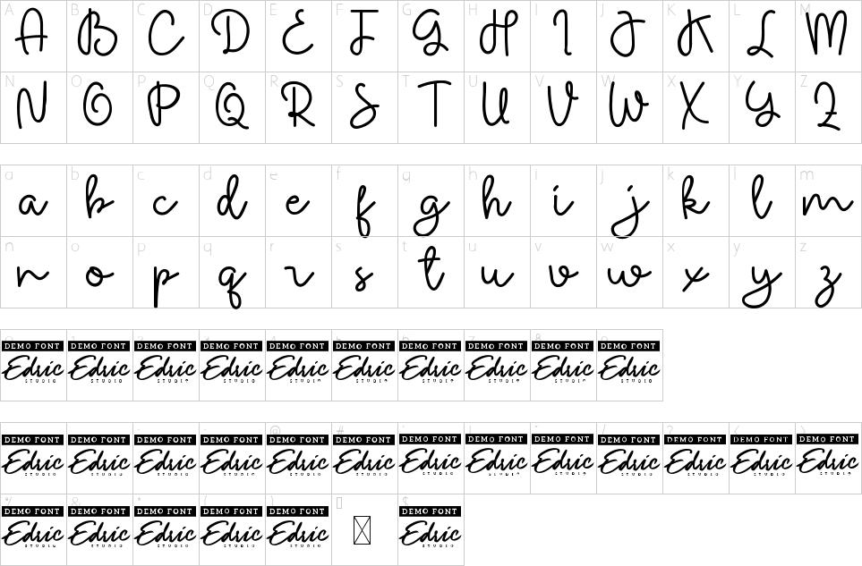 Character map of Charley Lyvia Font