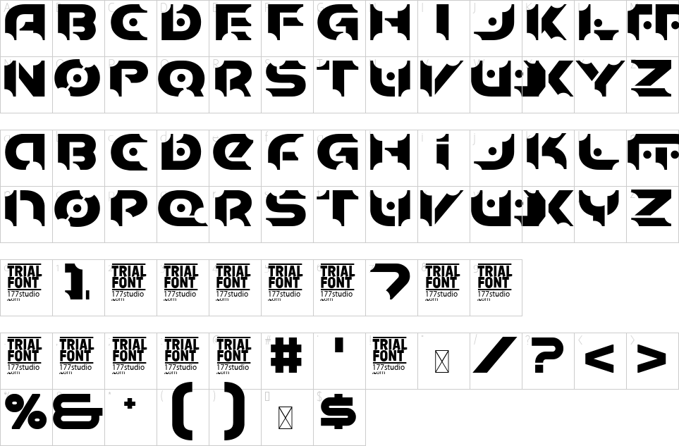 Character map of Justice Display Font